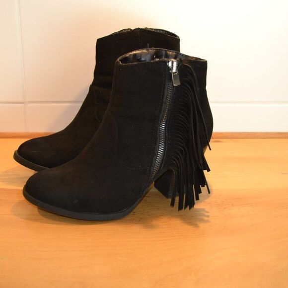Western Fringe Chelsea Black vegan suede southwestern ankle boot booties size 6 - Picture 6 of 16